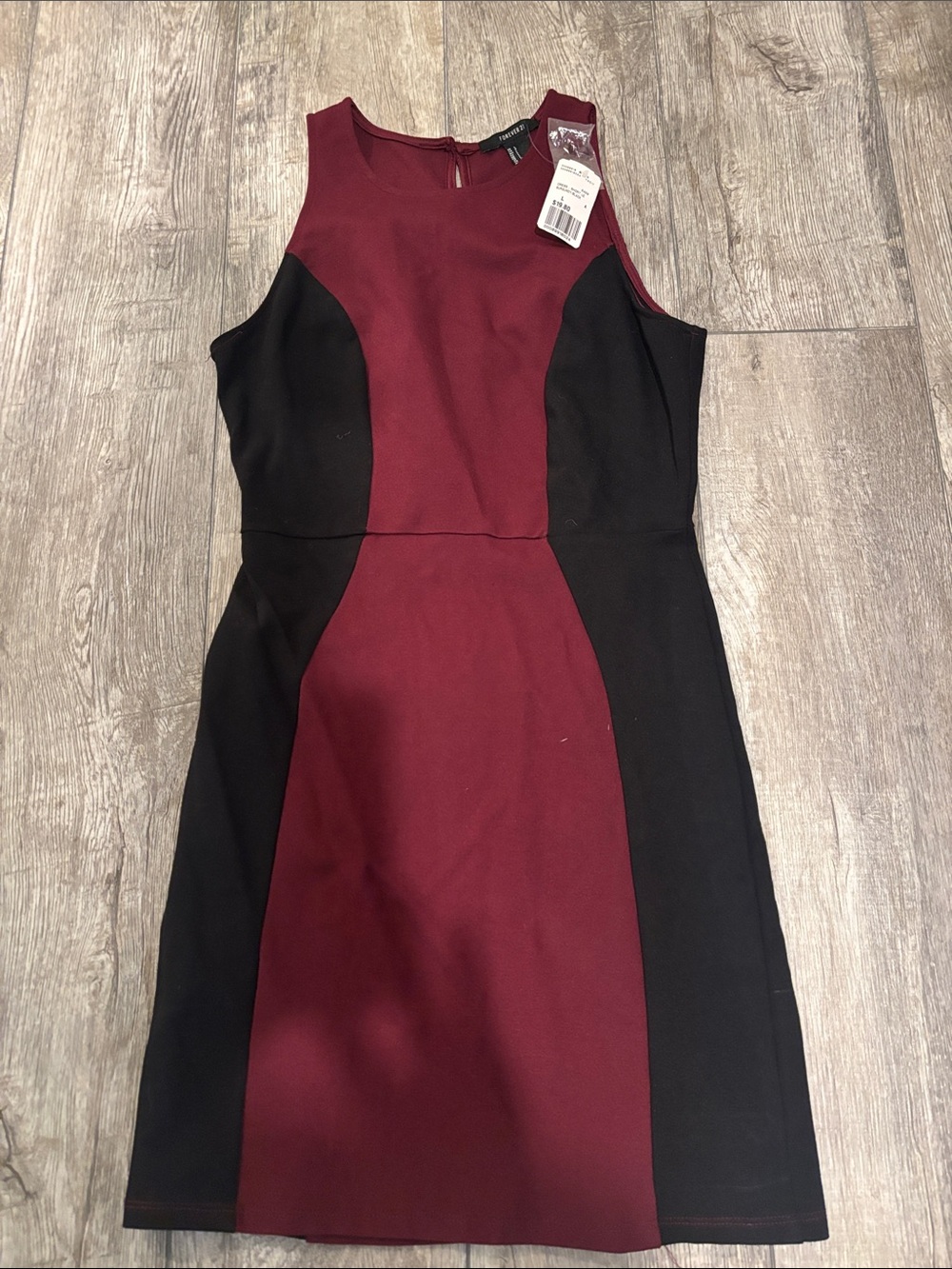 Forever 21 Sleeveless Colorblock Sheath Dress - Burgundy/Black. Size L